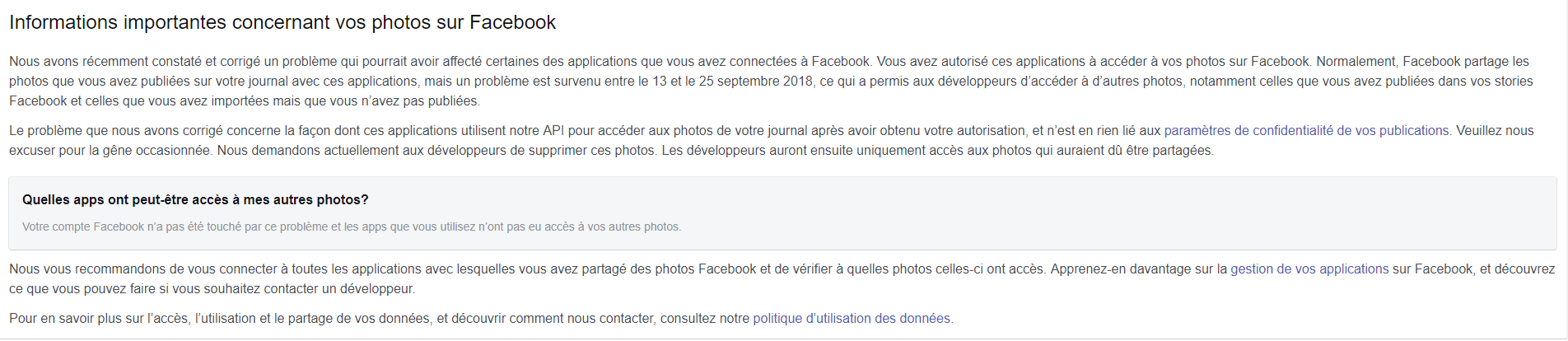 Facebook page d'aide faille s&eacute;curit&eacute; photos utilisateurs