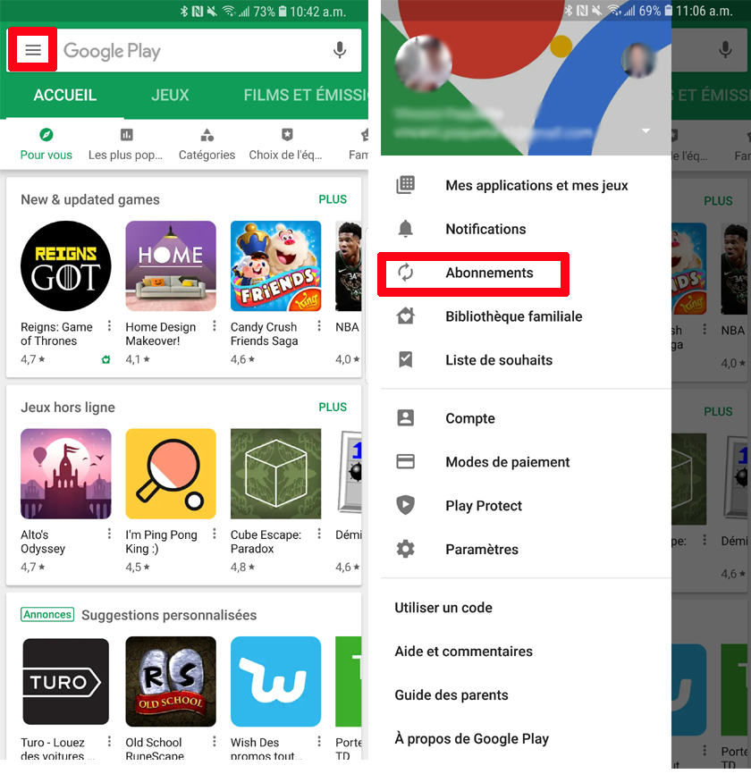 Google Play Store désabonnement application