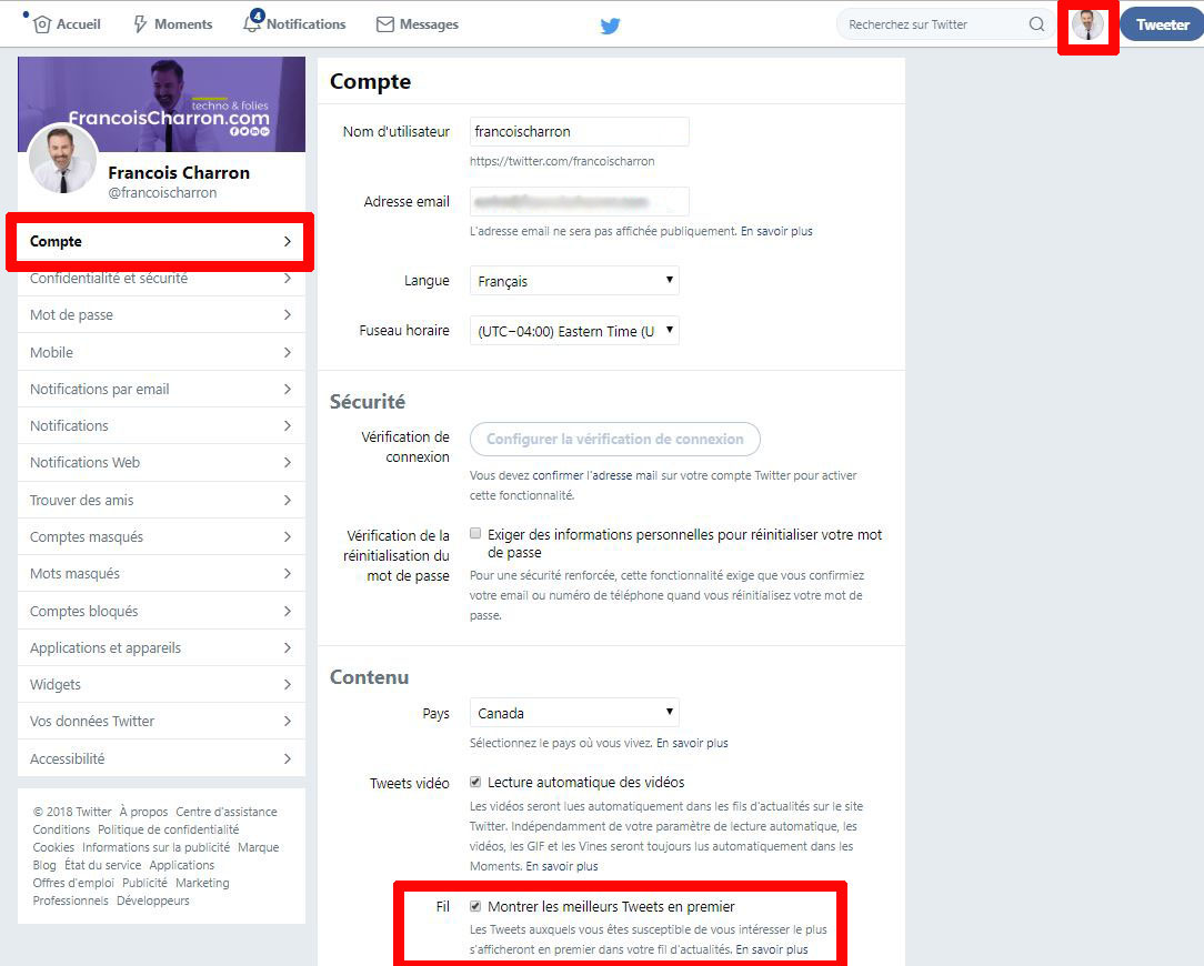 Comment d&eacute;sactiver Meilleurs Tweets en premier Twitter