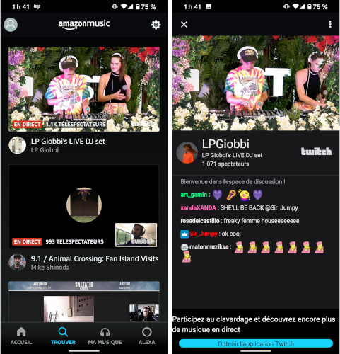 Amazon Music prestation artistes live Twitch