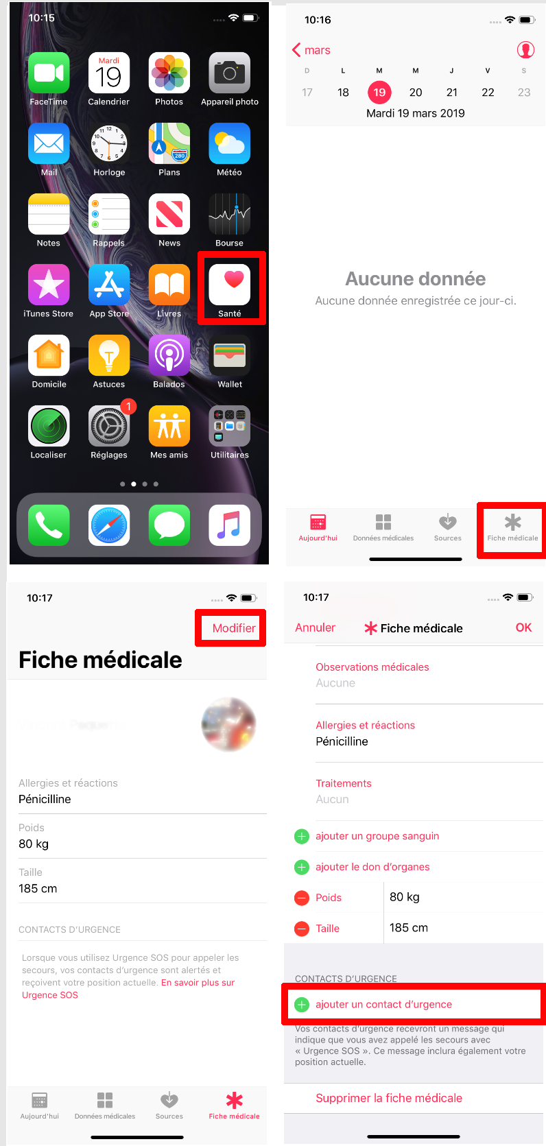 Ajouter contacts urgence Appel d'urgence iPhone Apple