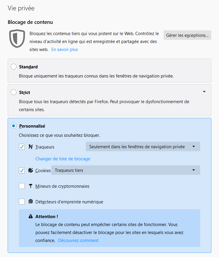 Firefoz Mozilla Blocage contenu