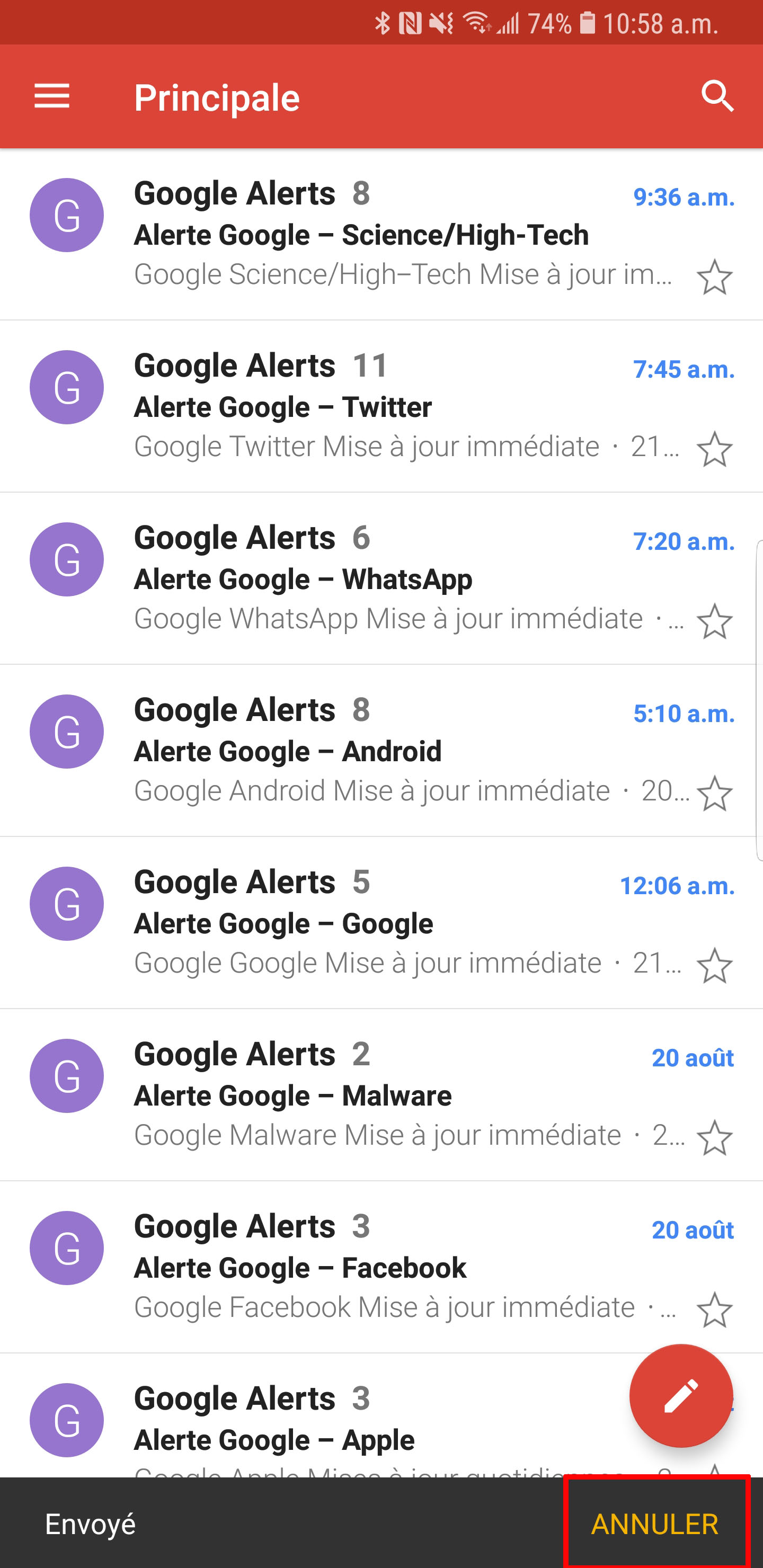Annuler envoi courriel Gmail