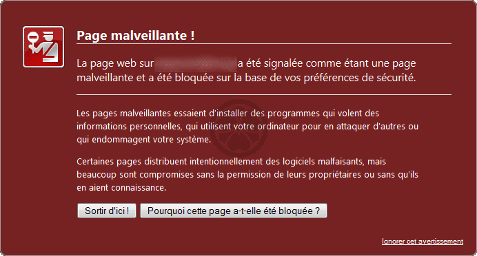 Alerte page malveillante Google Chrome Safe Browsing