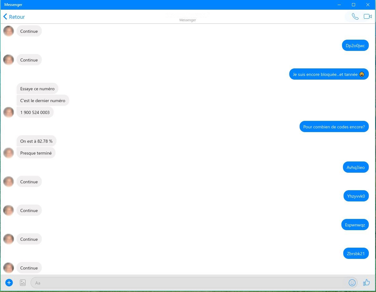 Messenger exemple arnaque 1-900-524-0007