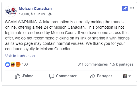 Facebook Molson Canadian scam