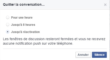 Quitter conversation Facebook