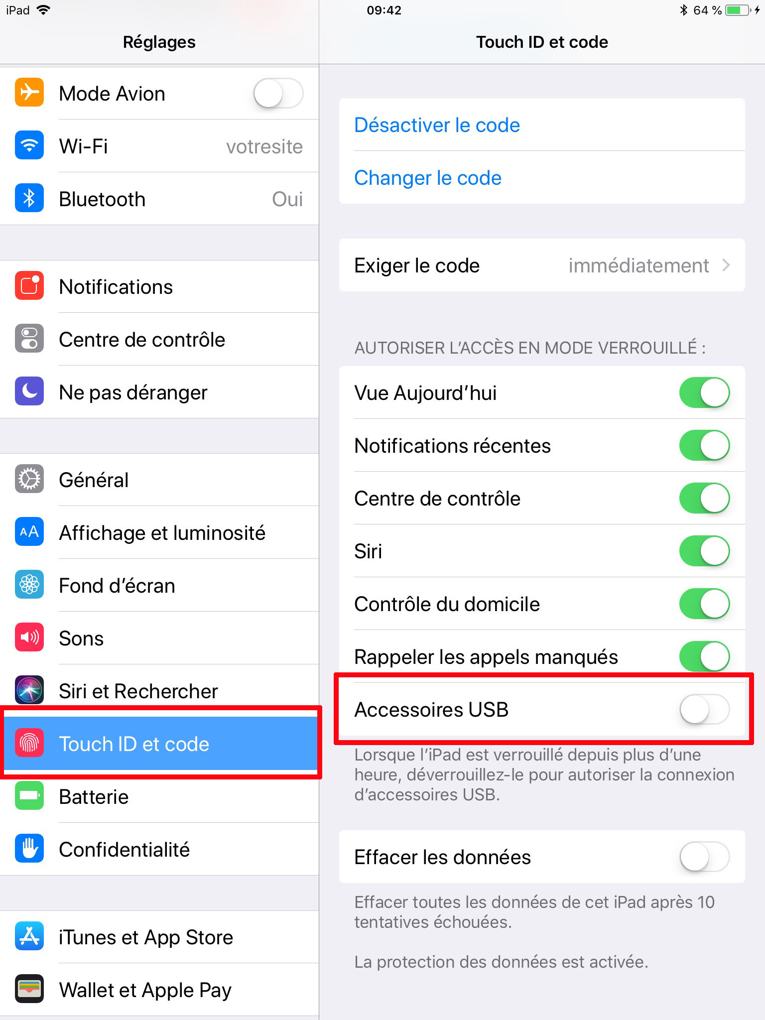 Activer restrictions accessoires USB iPhone iPad
