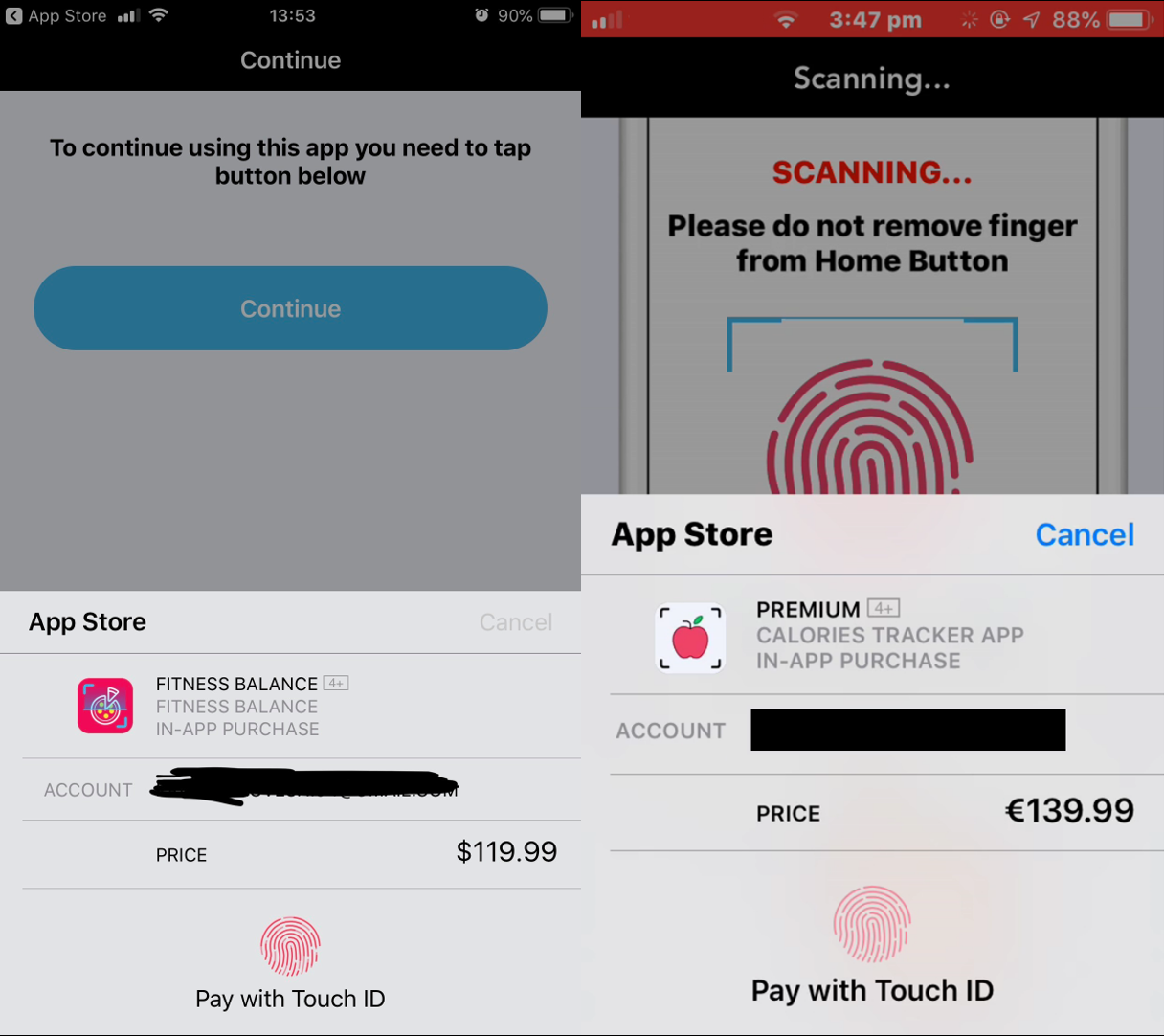 Apple Touch ID fraude Fitness Balance