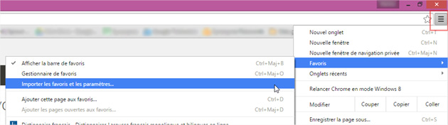 Chrome Menu Favoris