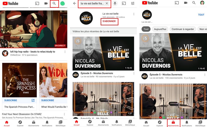 comment s'abonner podcast youtube