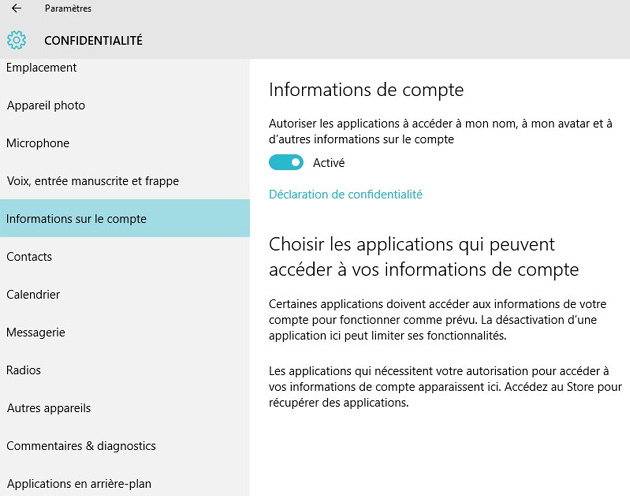 Confidentialité Windows 10