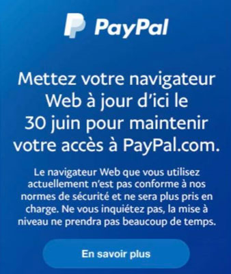 Courriel PayPal navigateur 30 juin