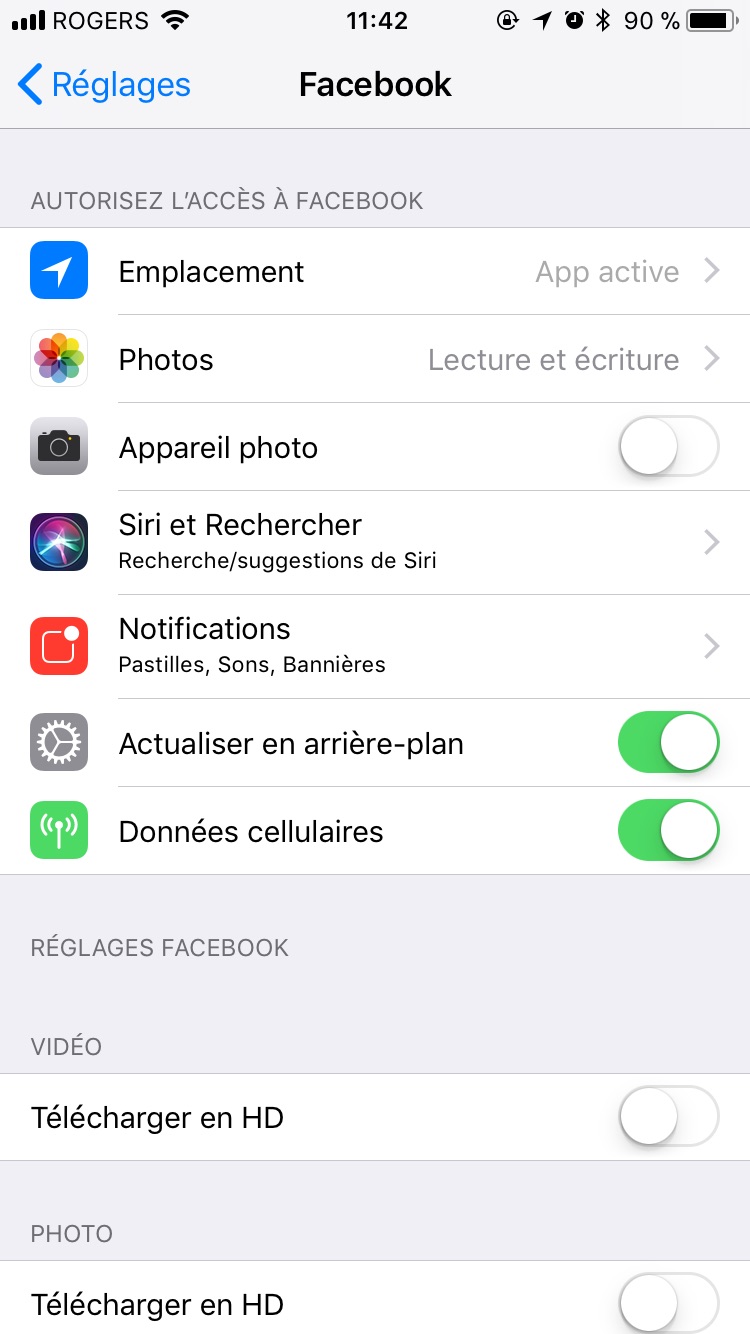 Accès données Facebook iPhone