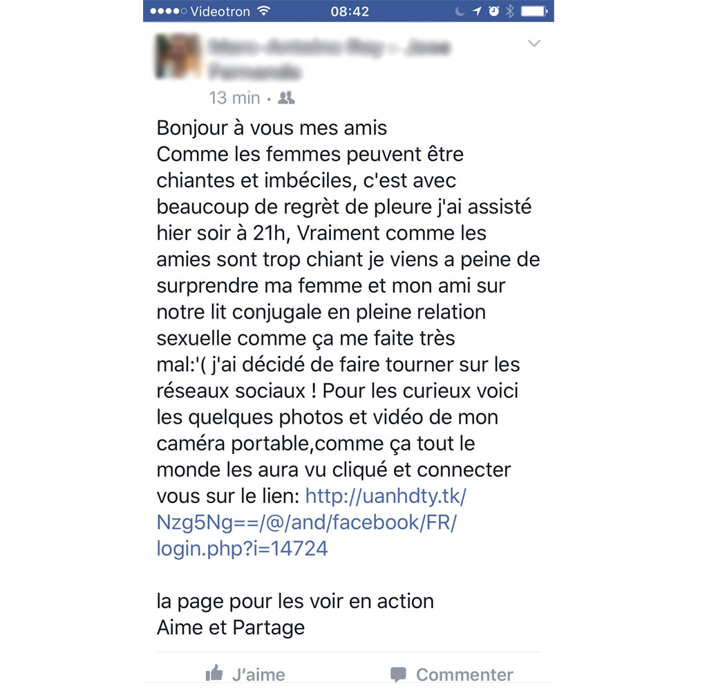 Faux message sur Facebook Faux message sur Facebook