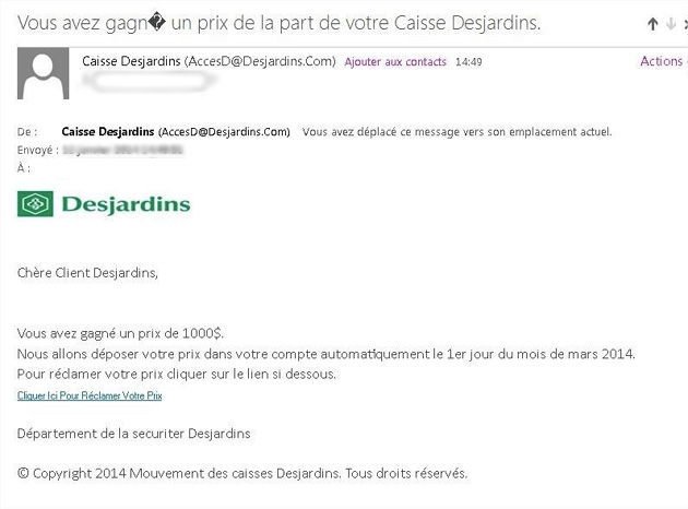 Faux concours Desjardins