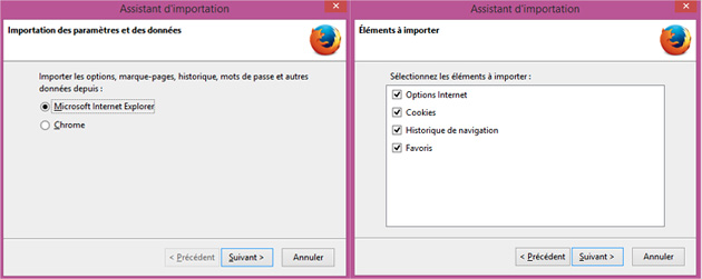 Firefox &eacute;l&eacute;ments importer
