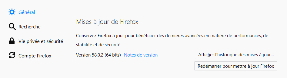 Mises &agrave; jour Firefox navigateur web