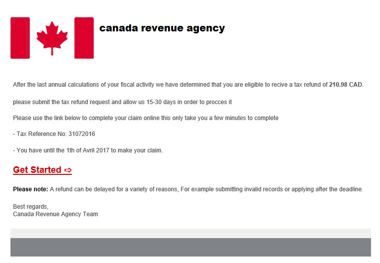 Courriel frauduleux Revenu Canada