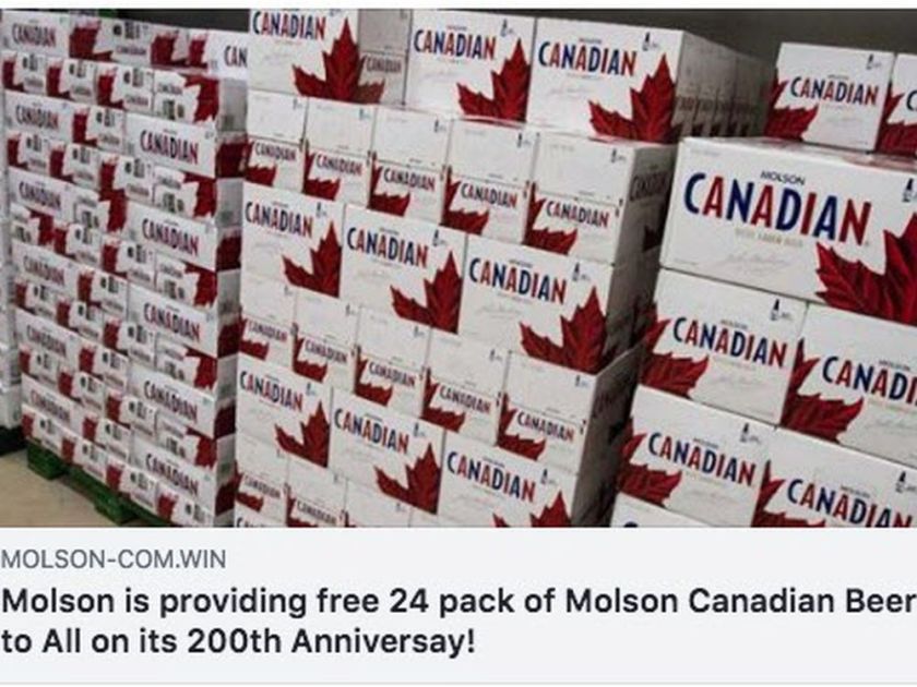 Molson Canadian scam fraude faux concours Facebook