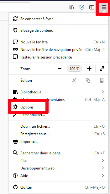 Ouvrir option Firefox Mozilla