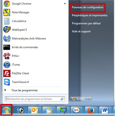 Panneau de confiduration Windows