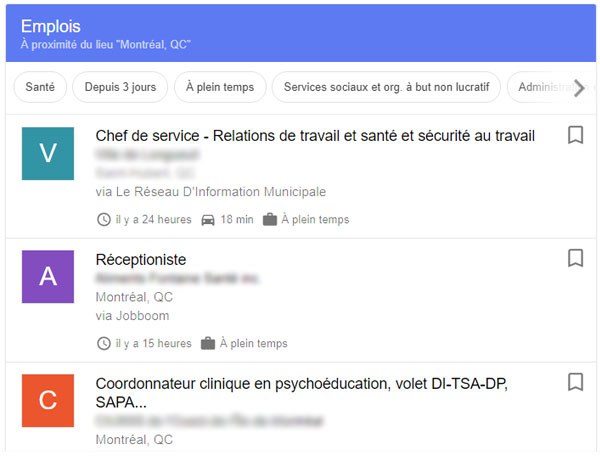 Recherche d'emploi dans Google