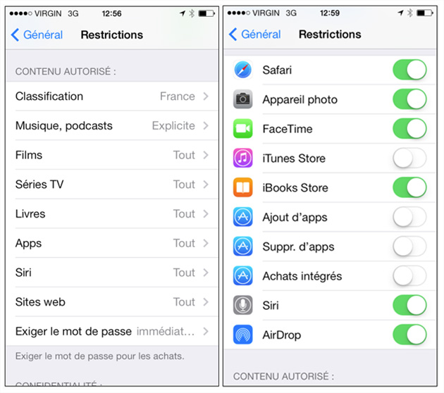 Restrictions dans iOS 7