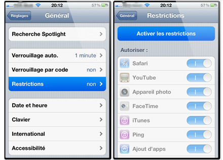 Activer les restrictions iPhone