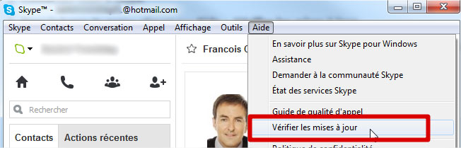 V&eacute;rifier mise &agrave; jour Skype