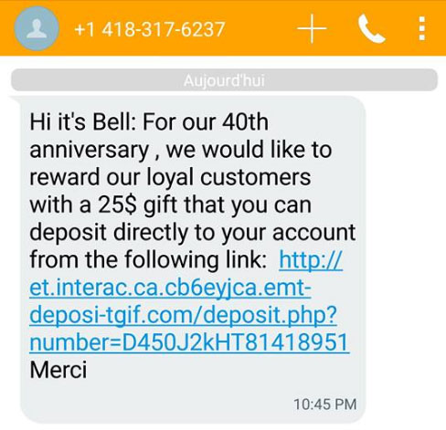 Texto frauduleux Bell Texto frauduleux Bell