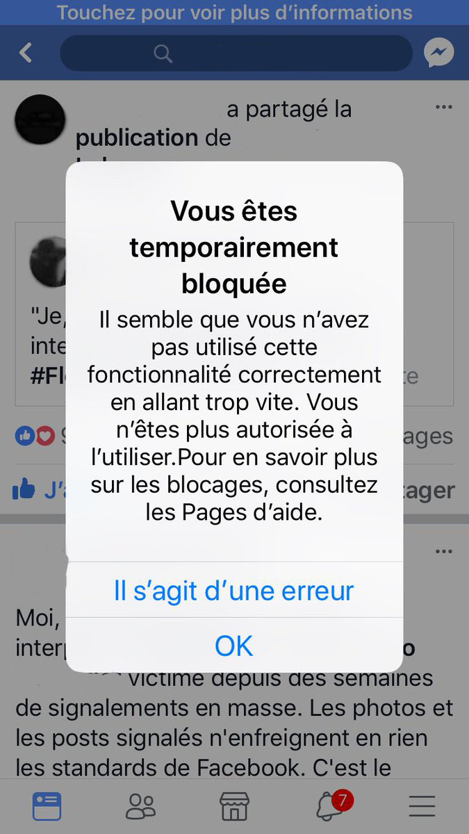 Blocage Facebook trop vite
