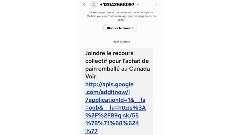 2e faux texto recours collectif pain tranch&eacute;