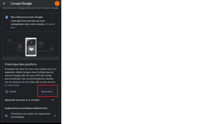 La marche à suivre pour désactiver l’historique de position sur un téléphone Android. google comment désactiver activité sur le web et les applications mobile