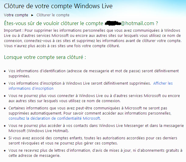 Fermer un compte hotmail windows live