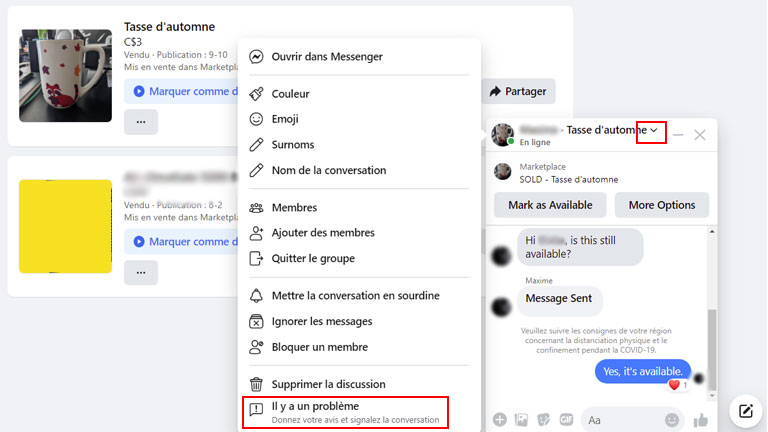 comment signaler acheteur facebook marketplace