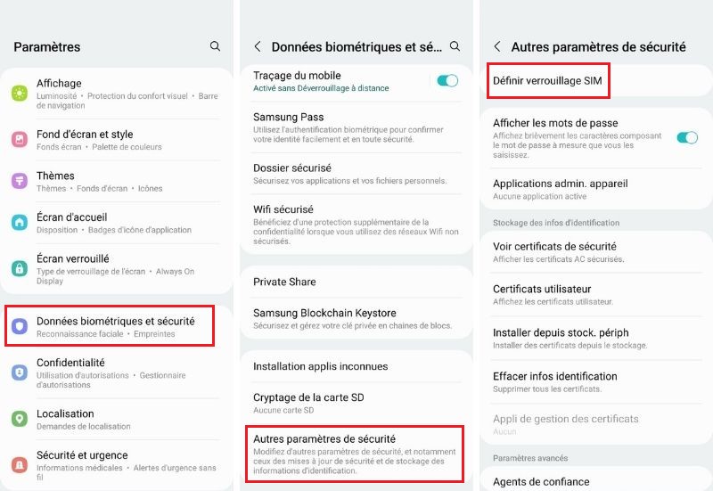 Vérouiller carte SIM NIP téléphone intelligent Android