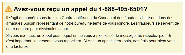 Avertissement Centre antifraude du Canada
