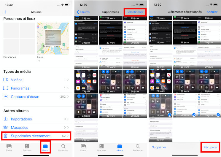 Comment r&eacute;cup&eacute;rer photo vid&eacute;os supprim&eacute;s iPhone iPad