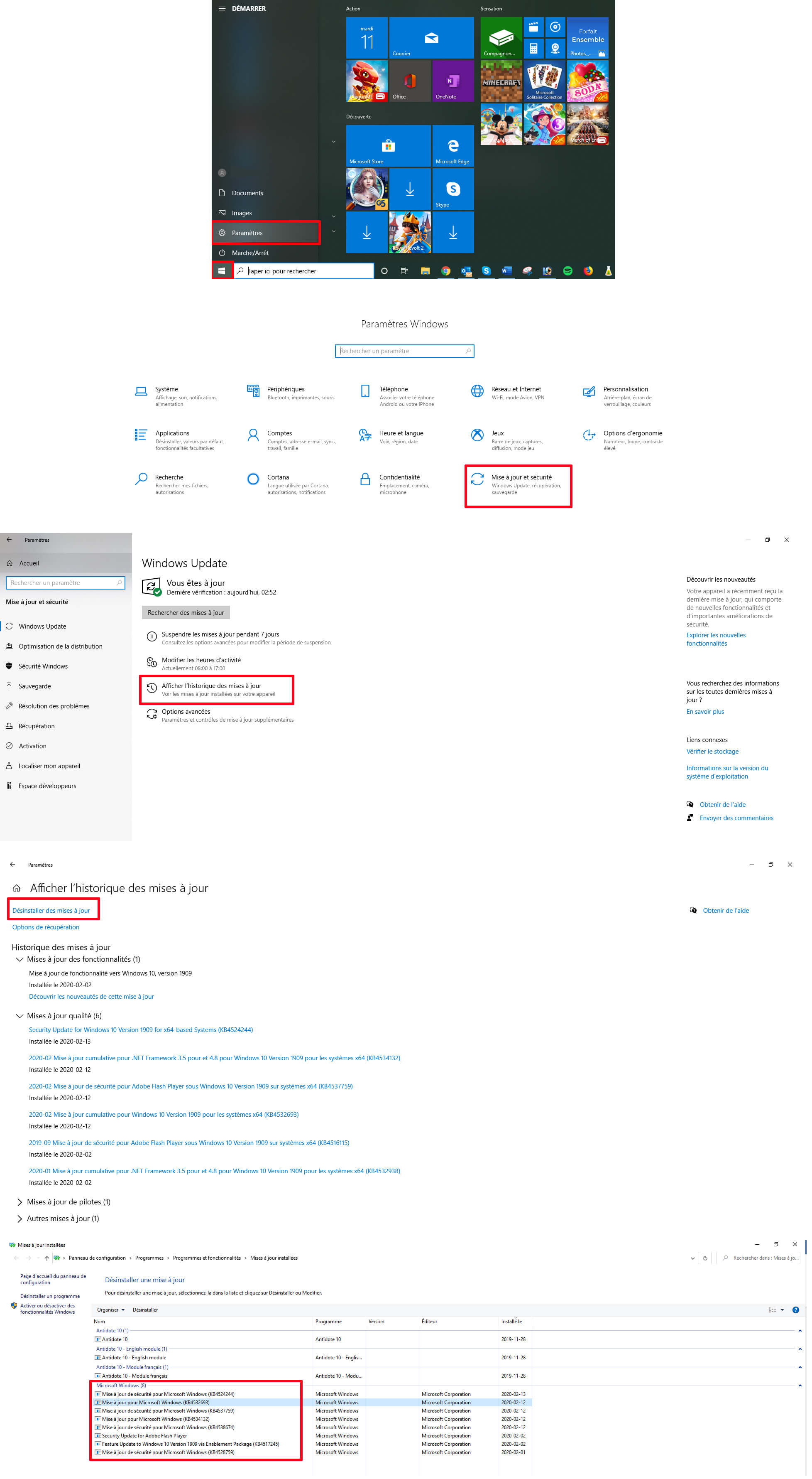 Comment désinstaller mise à jour Windows 10