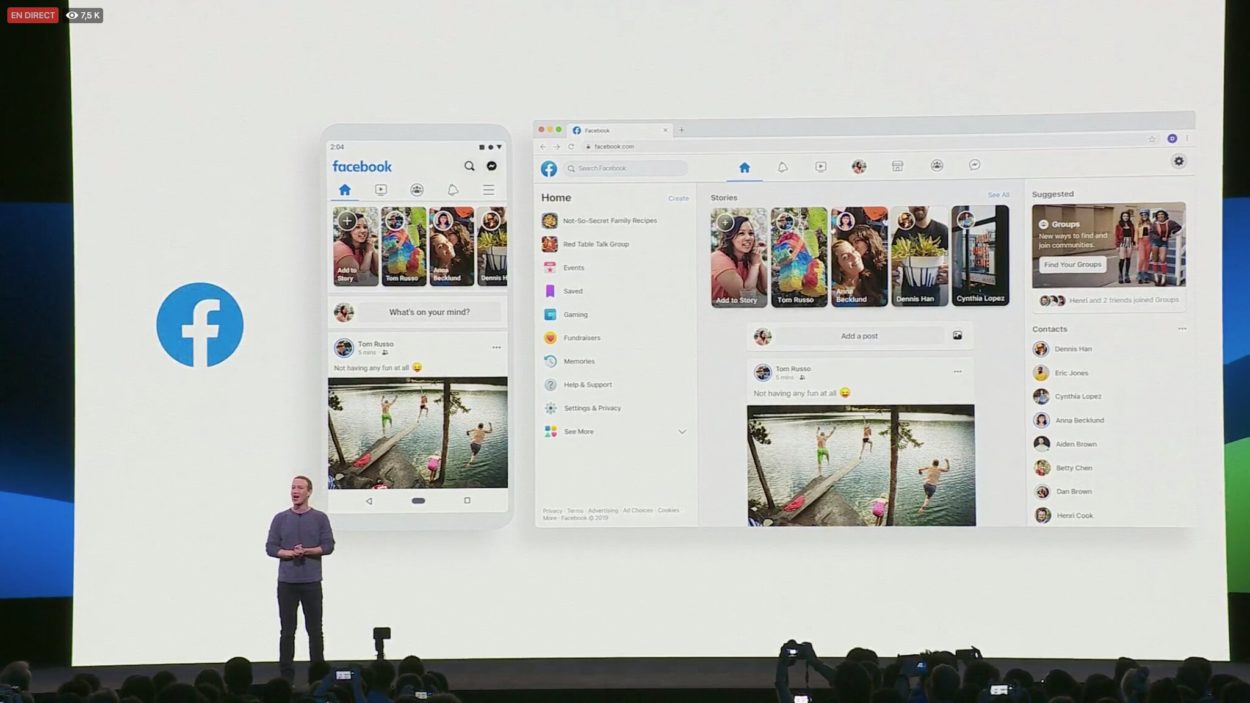 Mark Zuckerberg nouveau design Facebook FB5 mobile ordinateur