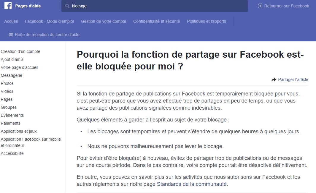 Garder Confidentialité Des Partages Sur Page Facebook Facebook bloque les gens qui vont trop vite