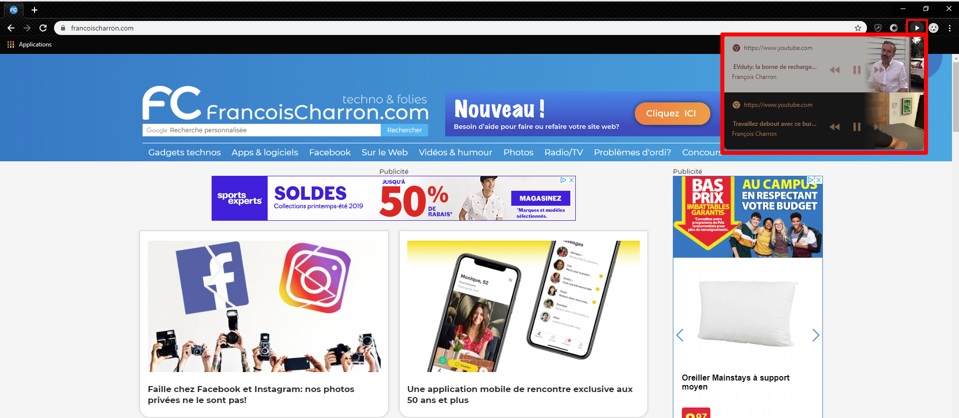 Google Chrome bouton multim&eacute;dia control video musique