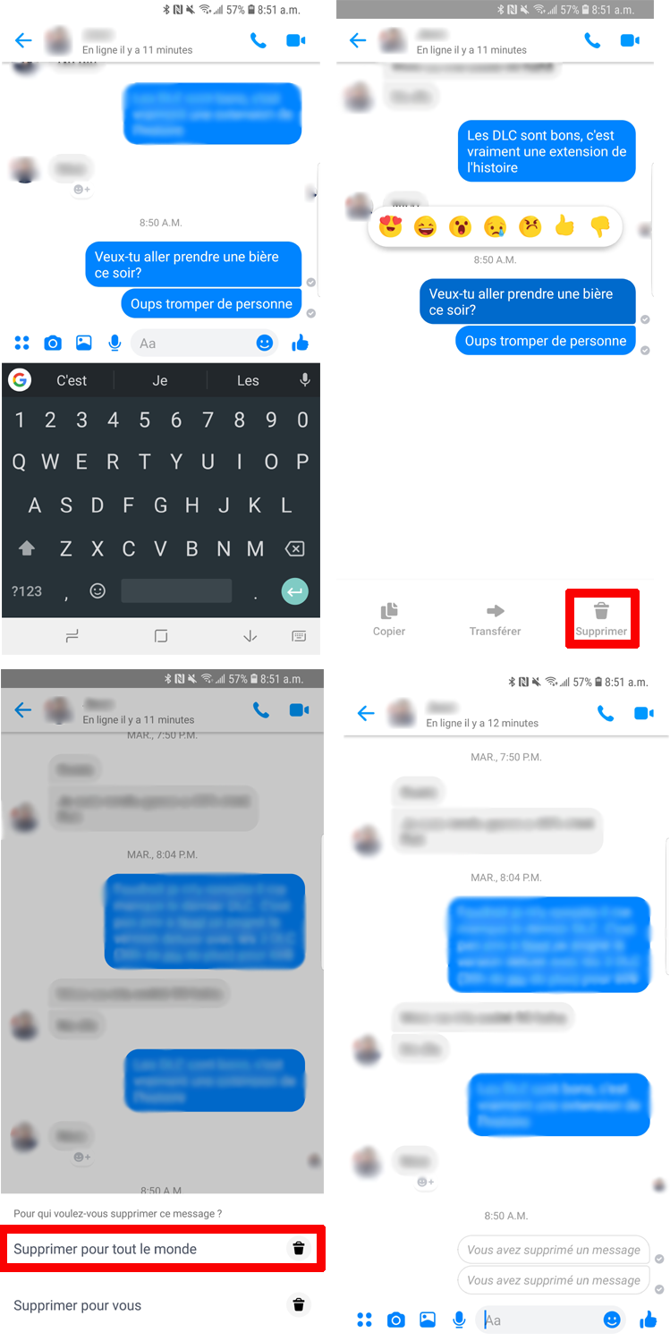Facebook Messenger comment supprimer un message application