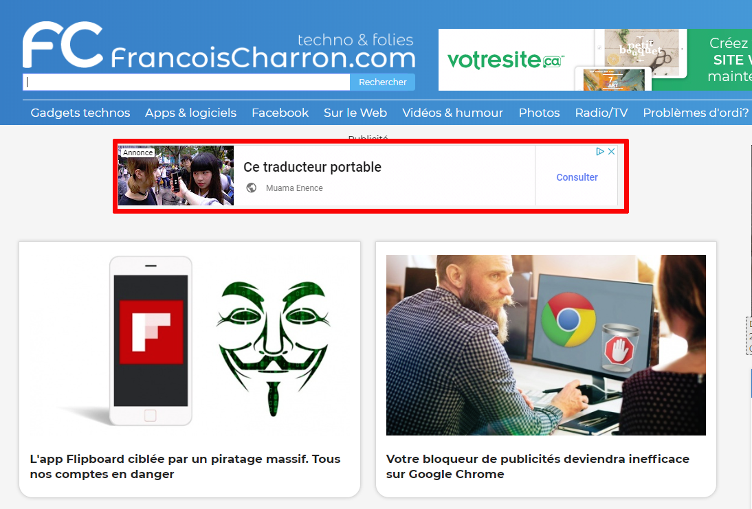 Publicité Muama Encence traducteur instantanné francoischarron.com