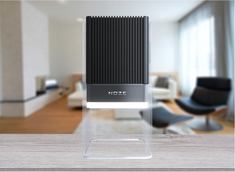 Le Noze de la start-up montréalaise analyse l’air pour y détecter la présence de marqueurs aériens et virus. Stratuscent Noze détecteur qualité air virus grippe covid-19