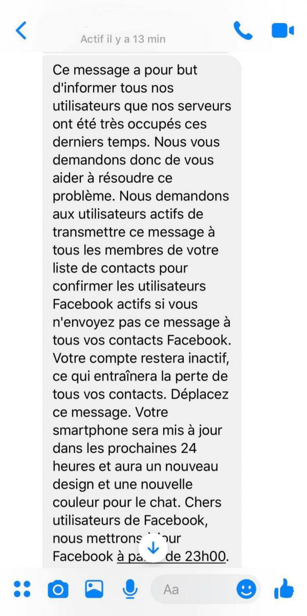 Panne Facebook message Messenger MAJ actif inactif perdre contact