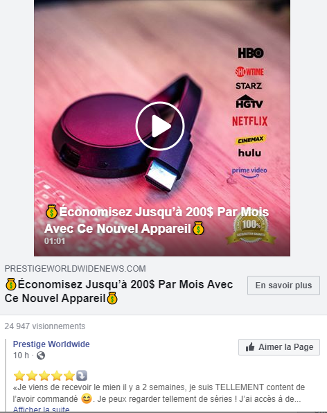 Publicité Facebook TVFix