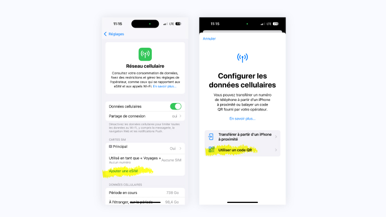 ajouter une carte eSim Iphone