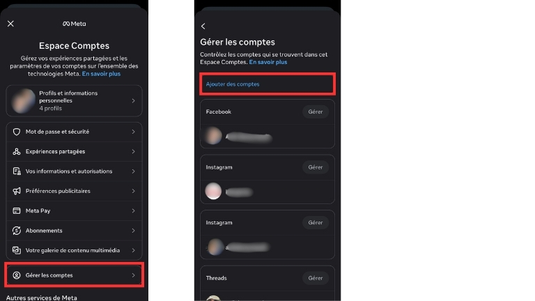 Voici comment regrouper des applications Meta sous un m&ecirc;me compte.